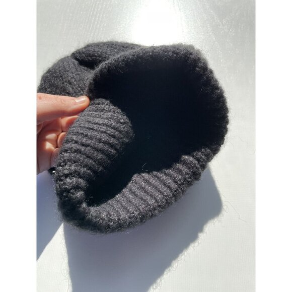 Zara Women's Medium Black Wool Blend Ribbed Chunky Knit Foldover Beanie Hat - Picture 6 of 14